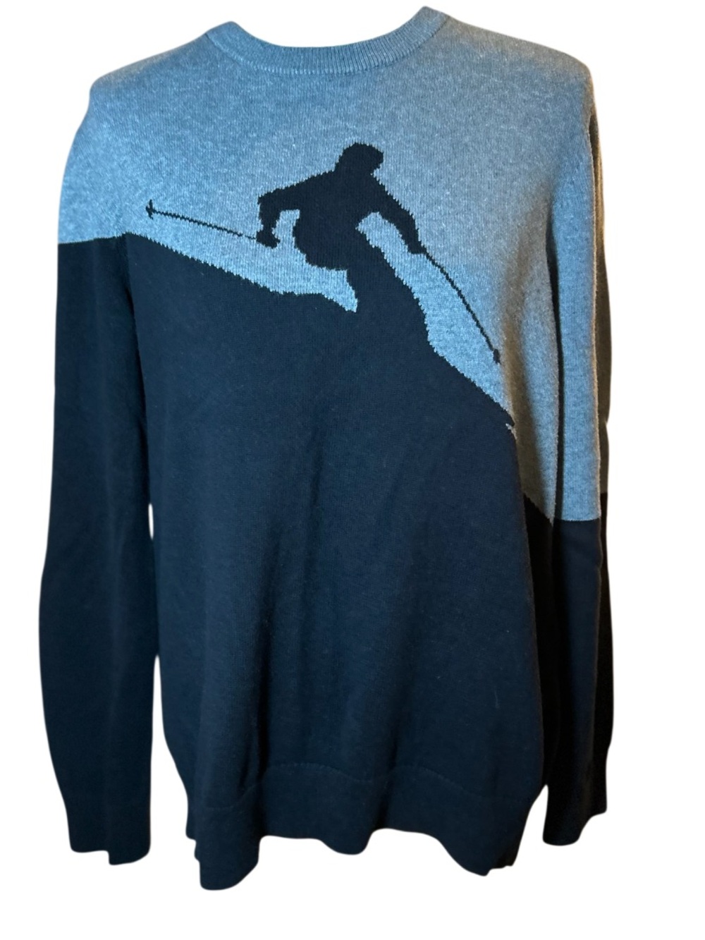 Express Gray and Black Ski Silhouette Crewneck Sweater
